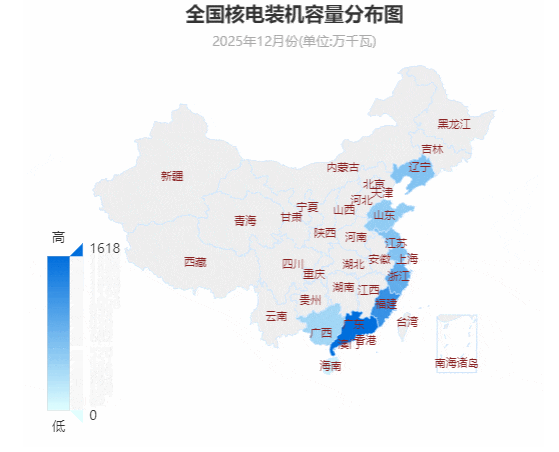 全国核电装机容量分布