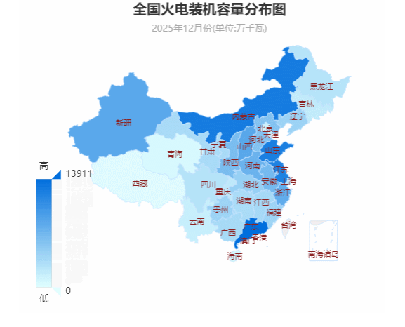 全国火电装机容量分布